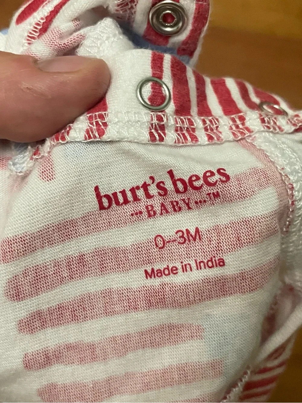 Burt's Bees Baby Red & White Striped Organic Cotton American Flag Romper 0-3 Mon